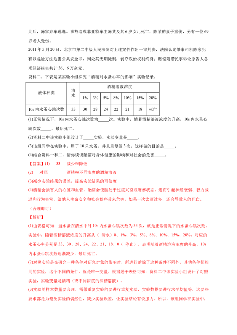 第六单元了解自己，增进健康（提分小卷）-单元测试（人教版）（原卷版）_初中全科电子版试卷练习试题_生物_生物8下练习_人教生物8年级下单元试卷38份
