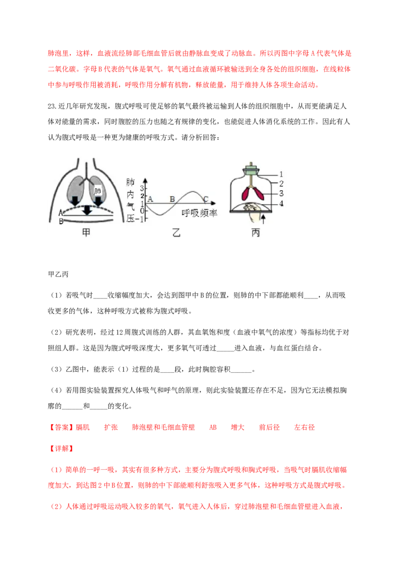 第三章人体的呼吸（能力提升）-（人教版）（解析版）_初中全科电子版试卷练习试题_生物_生物人教版7下练习_人教生物7年级下单元试卷33份