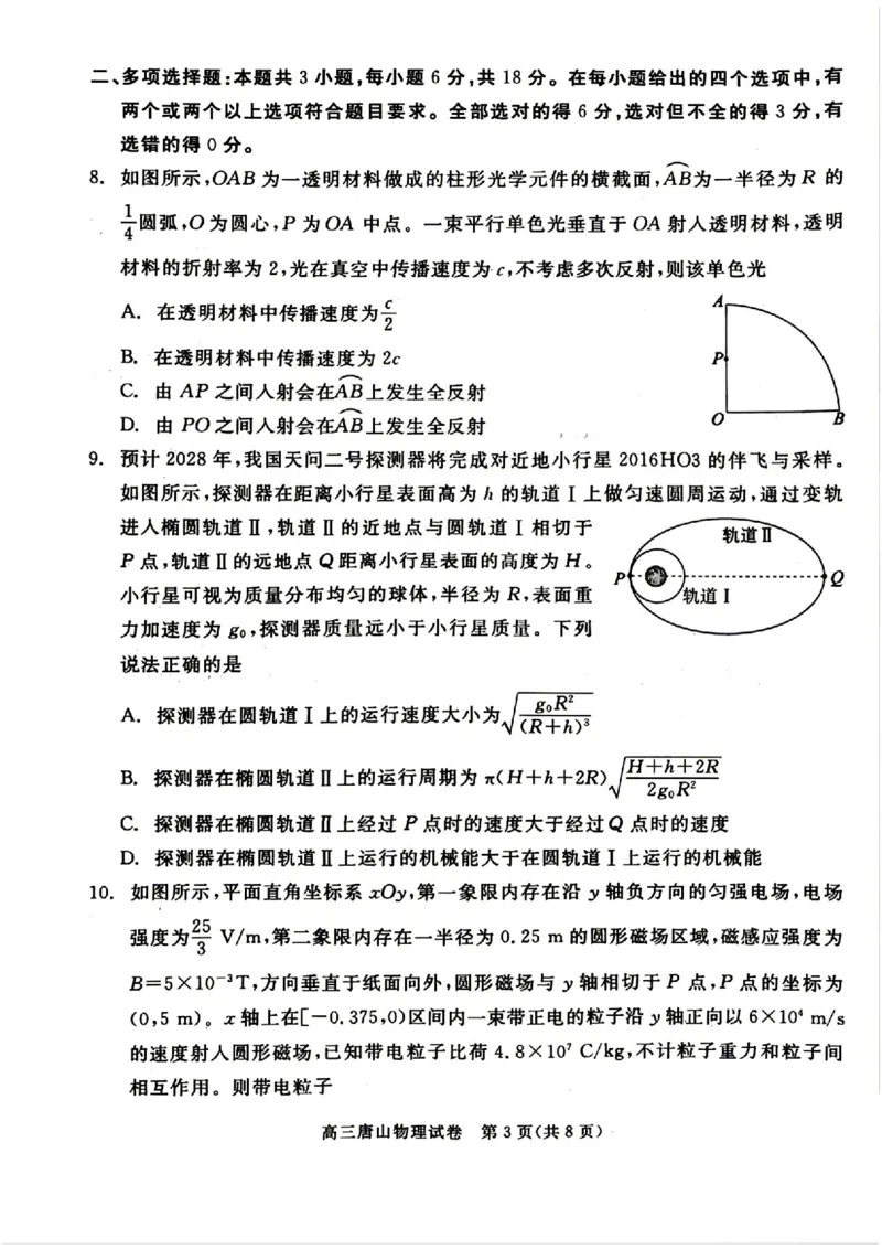 2026唐山二模物理试题卷_2024-2026高三（6-6月题库）_2026年04月高三试卷_260428河北省唐山市2026年普通高等学校招生统一考试第二次模拟演练(唐山二模)