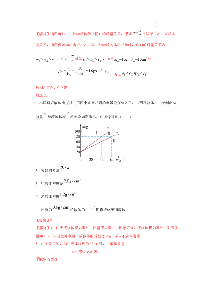 第六章质量与密度A卷提升卷（解析版）_初中全科电子版试卷练习试题_物理_8年级上册物理试题_人教版物理八年级上单元试卷（054份）_2024-2025年课改新教材
