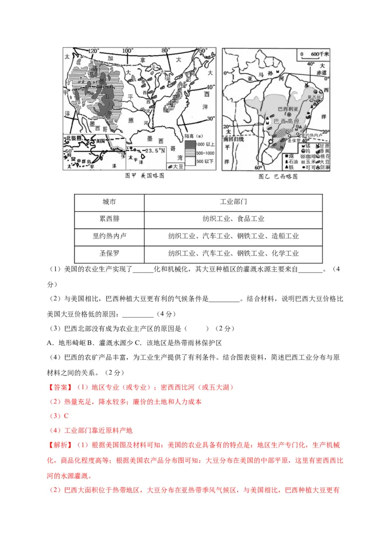 第九章西半球的国家（选拔卷）-单元测试2021-2022学年七年级地理下册尖子生选拔卷（人教版）（解析版）_初中全科电子版试卷练习试题_地理_人教地理7下试题试卷_第1套单元测试
