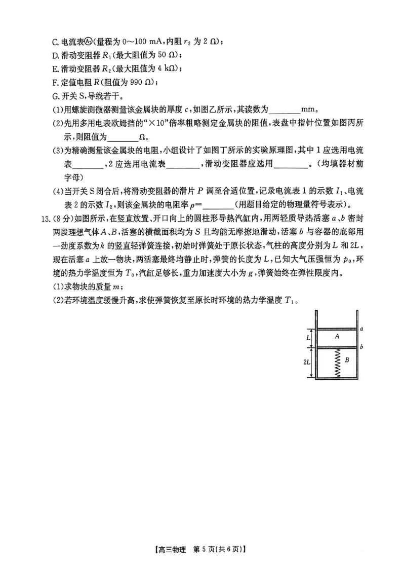 2026届河北邯郸市高三第一次模拟检测物理试题_2024-2026高三（6-6月题库）_2026年03月高三试卷_2603192026届河北邯郸市高三第一次模拟检测试题_河北邯郸市2026届高三第一次模拟检测物理试题