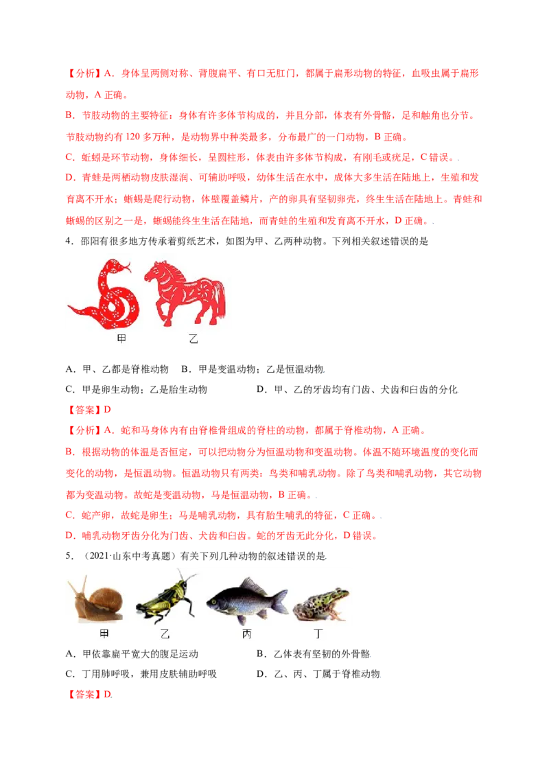 第五单元（第一章）动物的主要类群（提分小卷）-（人教版）（解析版）_初中全科电子版试卷练习试题_生物_生物8上练习_人教生物8年级上单元试卷48份