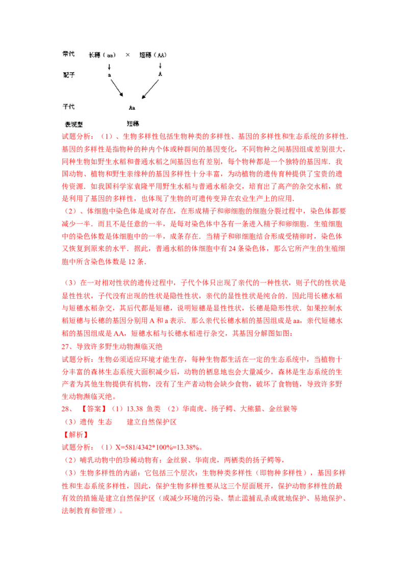 第二章认识生物的多样性过关测试-（人教版）（解析版）_初中全科电子版试卷练习试题_生物_生物8上练习_人教生物8年级上单元试卷48份