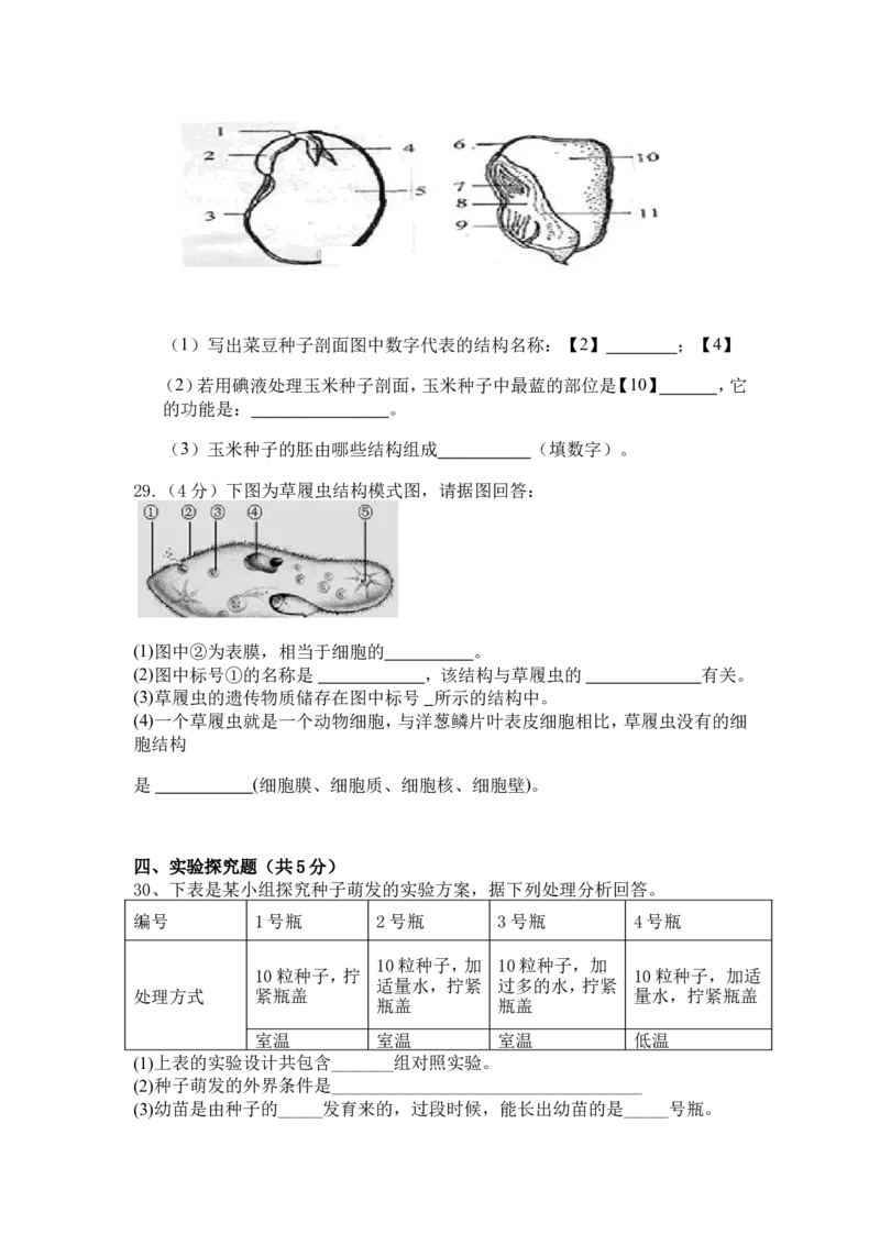 第三次月考试题3含答案_初中全科电子版试卷练习试题_生物_生物人教版7上练习&mdash;24新版已更新_人教生物7年级上月考试卷04份
