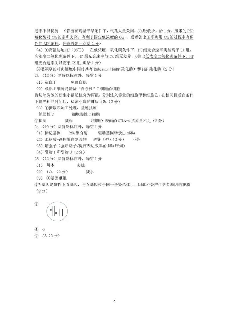 2026年抚顺市高中生物学模拟考试评分标准_2024-2026高三（6-6月题库）_2026年03月高三试卷_260320辽宁省2026年抚顺市普通高三年级高考模拟考试（抚顺一模）（全科）