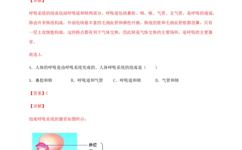 第三章人体的呼吸（基础过关）-（人教版）（解析版）_初中全科电子版试卷练习试题_生物_生物人教版7下练习_人教生物7年级下单元试卷33份