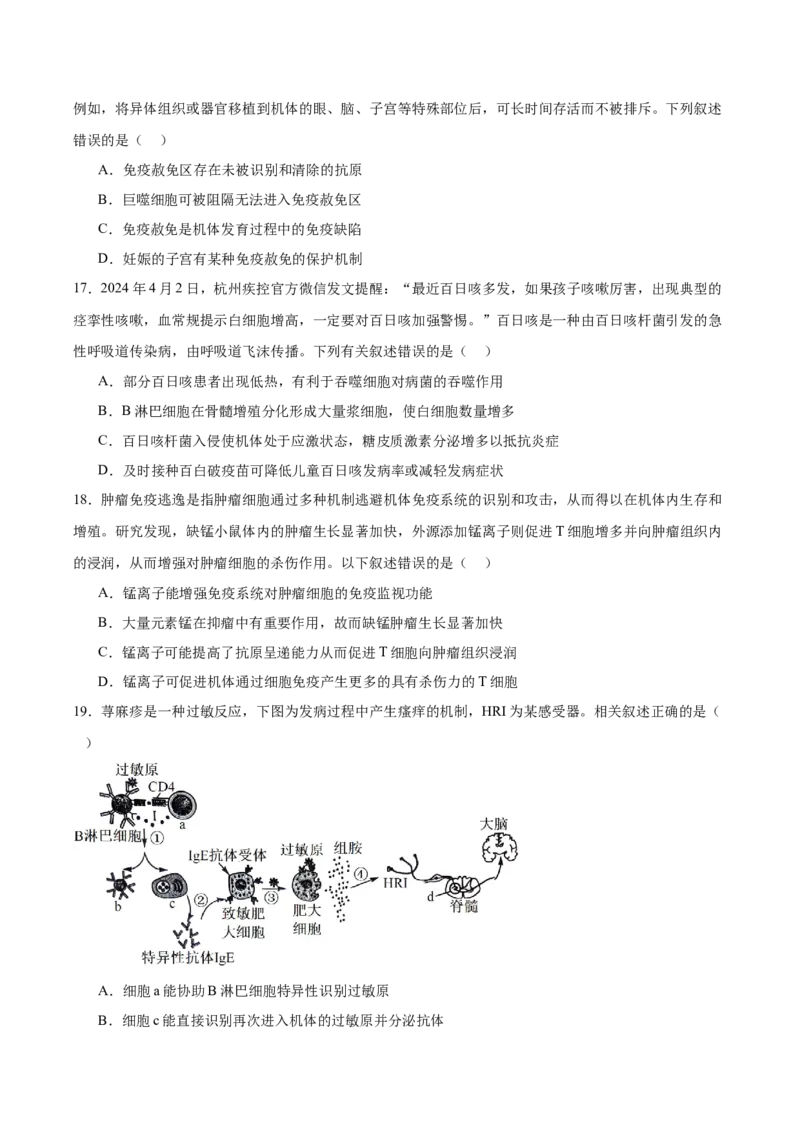 单元检测卷08稳态与调节（原卷版）_2025年新高考资料_一轮复习_2025年高考生物一轮复习考点通关卷（新高考通用）