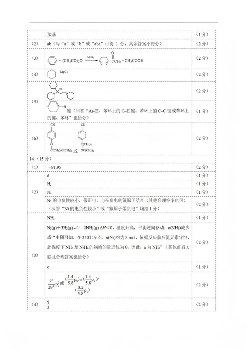 2026届福建省泉州市高中毕业班质量检测（一）高三化学试题参考答案_2024-2026高三（6-6月题库）_2026年03月高三试卷_260315福建省泉州市2026届高中毕业班模拟考试（一）（全科）