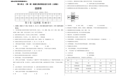 第六单元（第一章）根据生物的特征进行分类（选拔卷）-（人教版）（考试版）_初中全科电子版试卷练习试题_生物_生物8上练习_人教生物8年级上单元试卷48份