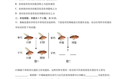 第二单元生物的遗传与变异（提分小卷）-单元测试（人教版）（原卷版）_初中全科电子版试卷练习试题_生物_生物8下练习_人教生物8年级下单元试卷38份