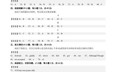 英语（全国通用）（参考答案及评分标准）_初中全科电子版试卷练习试题_英语_2024中考模拟题英语(1)_二模_英语（全国通用，含听力MP3）-：2024年中考第二次模拟考试