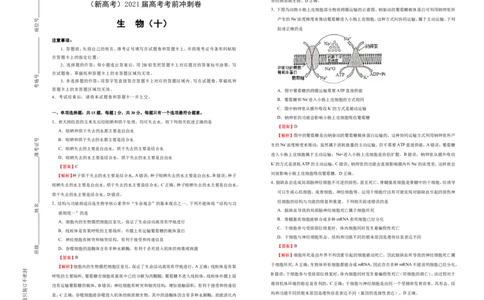 原创（新高考）2021届高考考前冲刺卷生物（十）教师版_新高考复习资料_2021年新高考资料_2021届高考考前冲刺卷（新高考）5.31更新