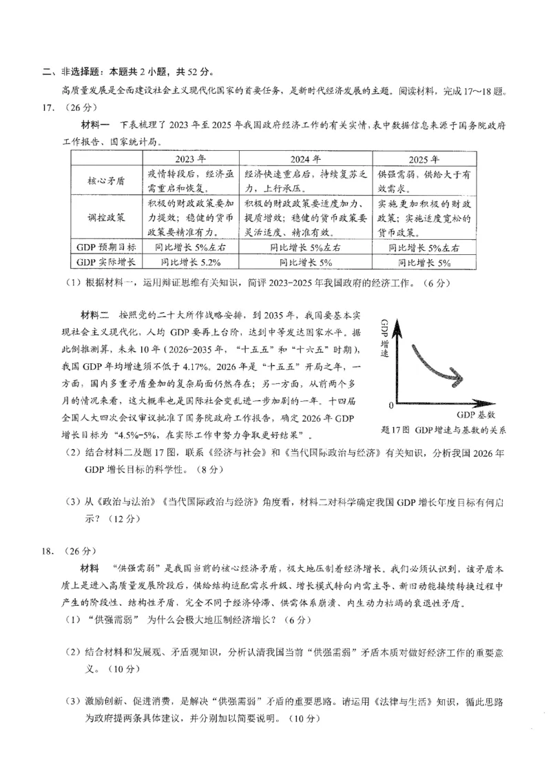 2026年普通高等学校招生全国统一考试康德调研（五）政治+答案_2024-2026高三（6-6月题库）_2026年04月高三试卷_260426重庆市2026年普通高等学校招生全国统一考试康德调研（五）（全科）