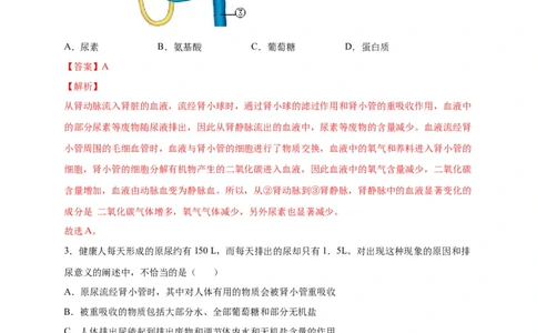 第五单元人体内废物的排出（选拔卷）-单元测试（人教版）（解析版）_初中全科电子版试卷练习试题_生物_生物人教版7下练习_人教生物7年级下单元试卷33份