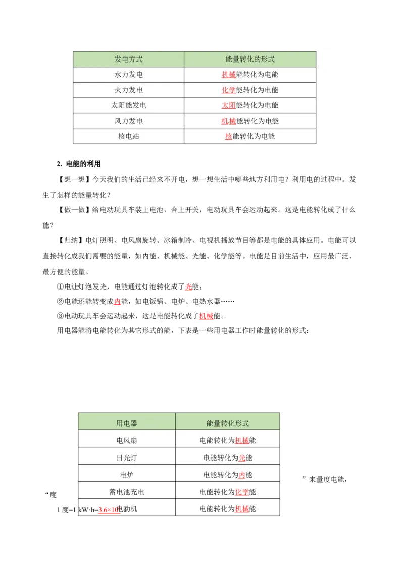 18.1电能电功（导学案）-（人教版）教师版_初物_八年级上下册+九年级全一册物理_九年级物理全一册_导学案