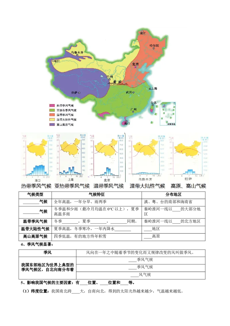 第二章中国的自然环境-难度分层&middot;单元卷2022-2023学年八年级地理上册（人教版）（原卷版）_初中全科电子版试卷练习试题_地理_人教地理8上试题试卷_第1套单元测试