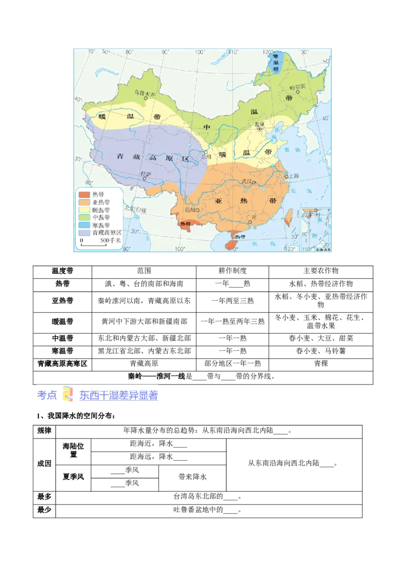 第二章中国的自然环境-难度分层&middot;单元卷2022-2023学年八年级地理上册（人教版）（原卷版）_初中全科电子版试卷练习试题_地理_人教地理8上试题试卷_第1套单元测试