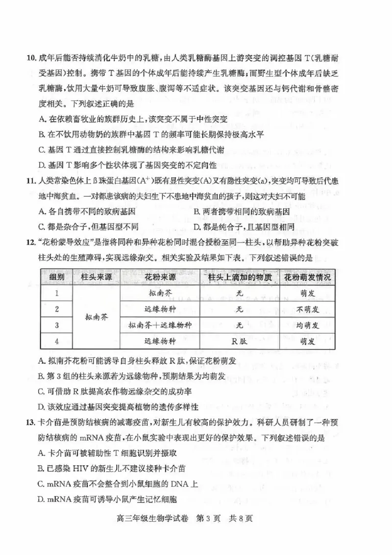 2026届武昌区高三元调生物试卷_2024-2026高三（6-6月题库）_2026年02月高三试卷_260201湖北省2026届武汉市武昌区元月高三期末考试（全科）