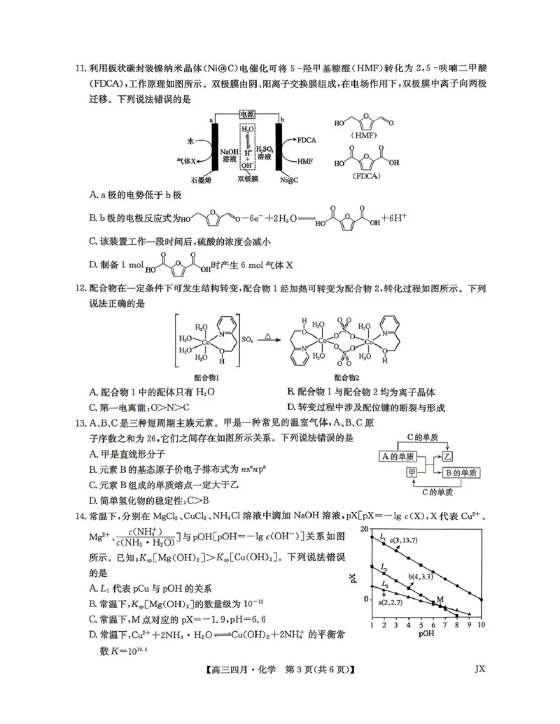 2026届高三年级九师联盟4月测试化学试题_2024-2026高三（6-6月题库）_2026年04月高三试卷_260421九师联盟2026届高三年级下学期4月测试