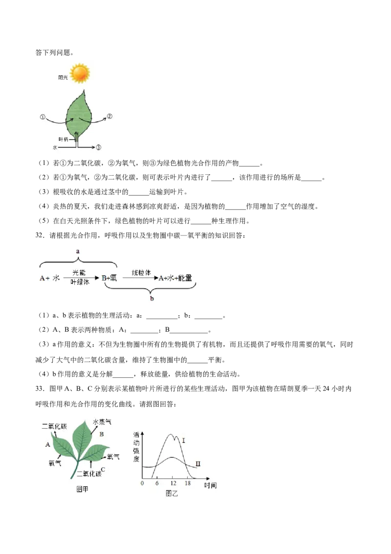 题型03（识图题）-（人教版）（原卷版）_初中全科电子版试卷练习试题_生物_生物人教版7上练习&mdash;24新版已更新_人教生物7年级上专项练习28份