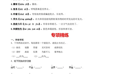 第二单元-八年级语文上册重点字词梳理与专项精练（部编版）（原卷版）_初中全科电子版试卷练习试题_语文_8上初中部编版语文练习、试卷_部编语文八年级上单元试卷（042份）