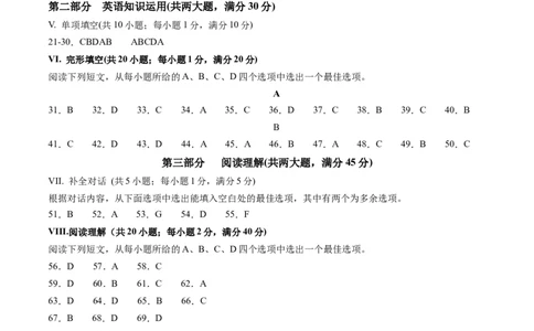 英语（安徽卷）（参考答案）_初中全科电子版试卷练习试题_英语_2024中考模拟题英语(1)_二模_英语（安徽卷，含听力MP3）-：2024年中考第二次模拟考试