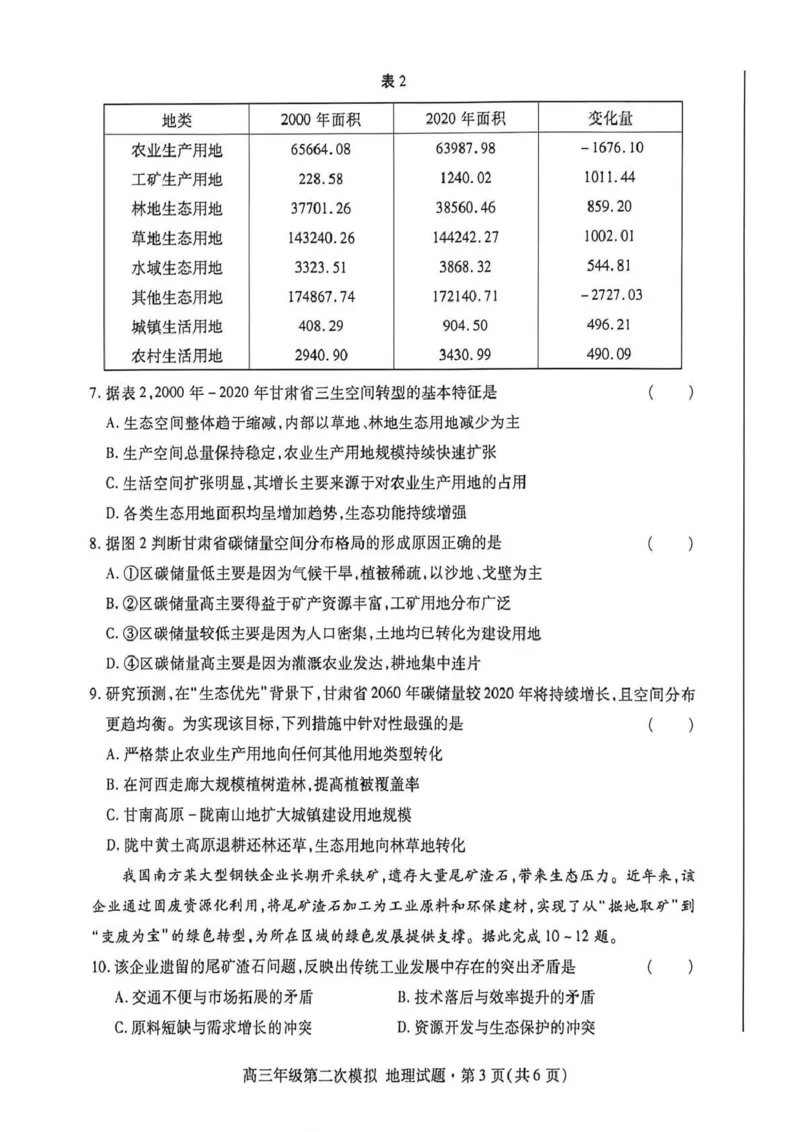 2026年高三年级第二次模拟考试试题地理_2024-2026高三（6-6月题库）_2026年04月高三试卷_260412甘肃省2026年高三年级第二次模拟考试试题（全科）