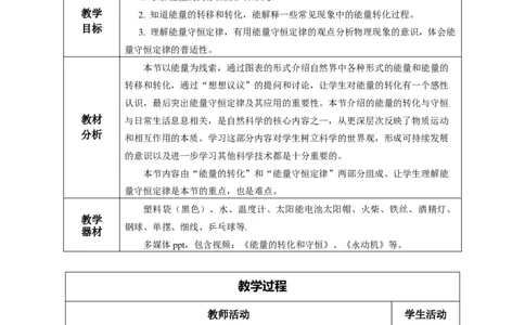 14.3能量的转化和守恒（教学设计）-（人教版）_初物_八年级上下册+九年级全一册物理_九年级物理全一册_教学设计