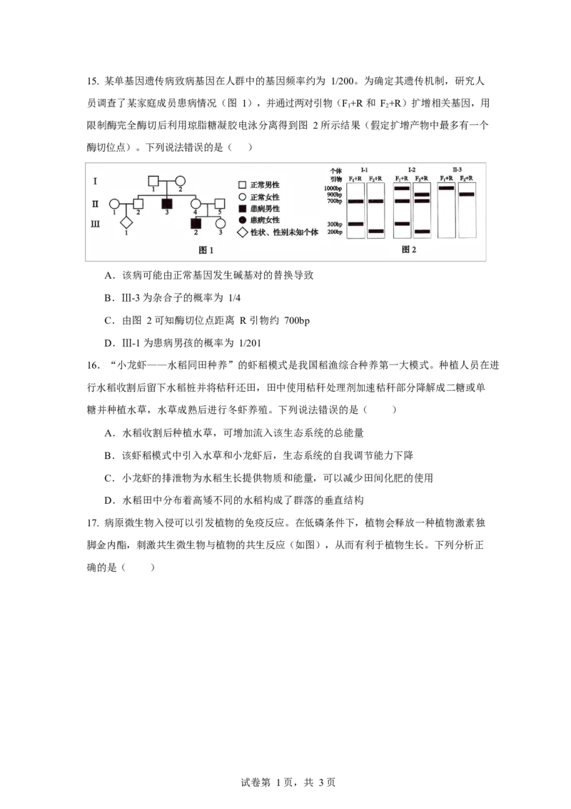 2025-2026学年度高三年级下学期综合素质评价三生物试卷_2024-2026高三（6-6月题库）_2026年04月高三试卷_260407河北省衡水中学2025-2026学年高三年级下学期综合素质评价三