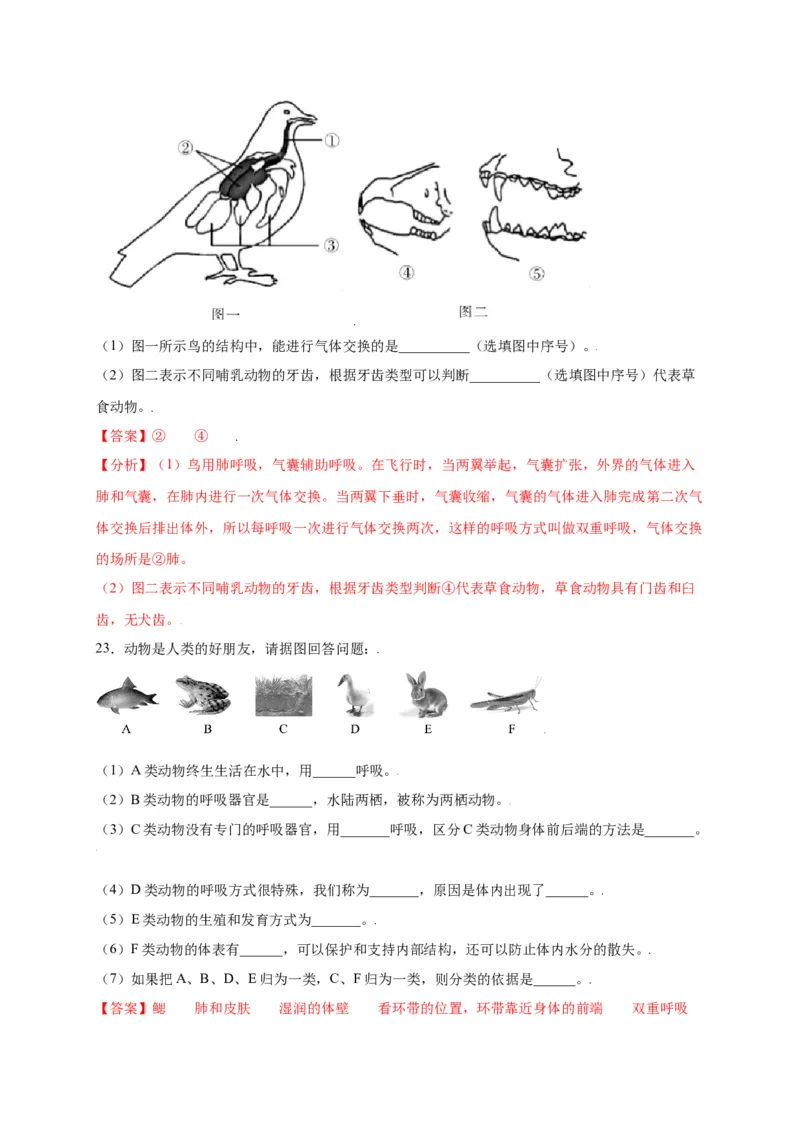 第五单元（第一章）动物的主要类群（选拔卷）-（人教版）（解析版）_初中全科电子版试卷练习试题_生物_生物8上练习_人教生物8年级上单元试卷48份