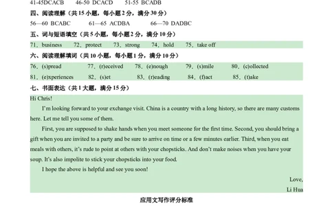 英语（武汉专用）（参考答案及评分标准）_初中全科电子版试卷练习试题_英语_2024中考模拟题英语(1)_一模_英语（武汉专用，含听力MP3）-2024年中考第一次模拟考试