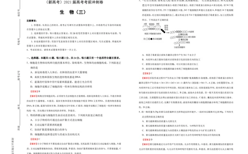 原创（新高考）2021届高考考前冲刺卷生物（三）教师版_新高考复习资料_2021年新高考资料_2021届高考考前冲刺卷（新高考）5.31更新