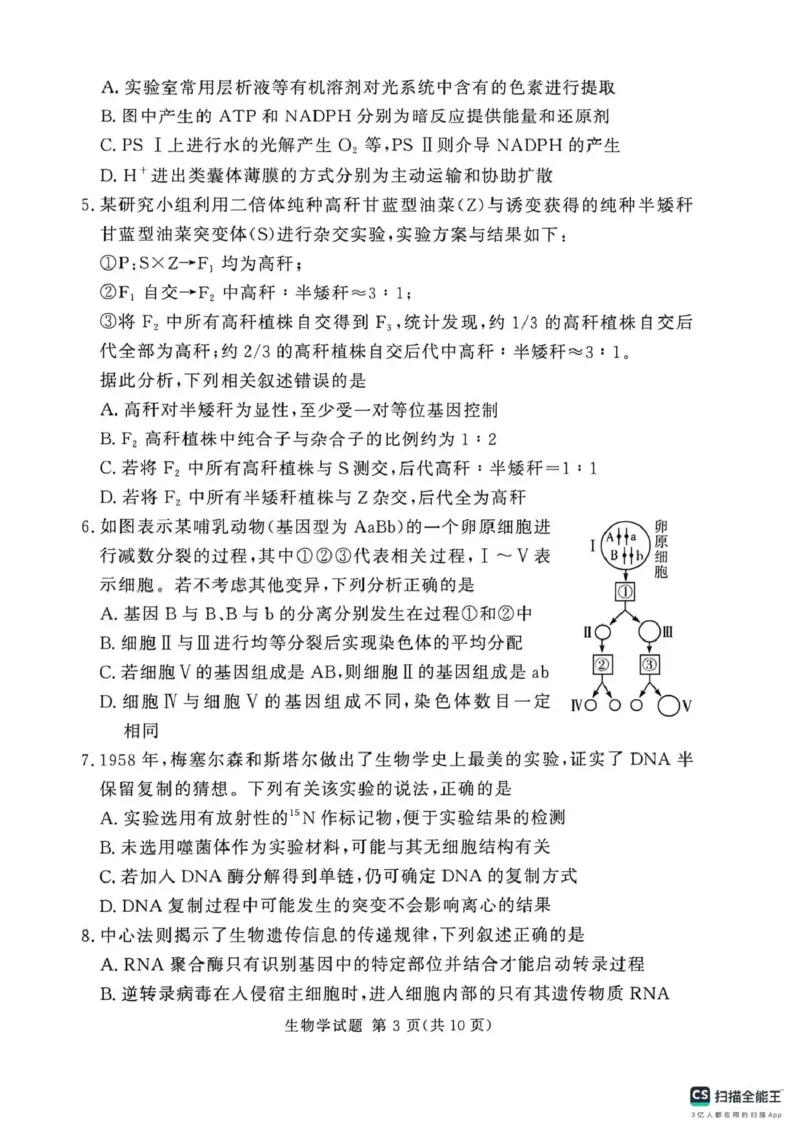 2025-2026学年高三下学期四月阶段检测生物_2024-2026高三（6-6月题库）_2026年04月高三试卷_260412河南省湘豫联盟2025-2026学年高三下学期四月阶段检测（全科）