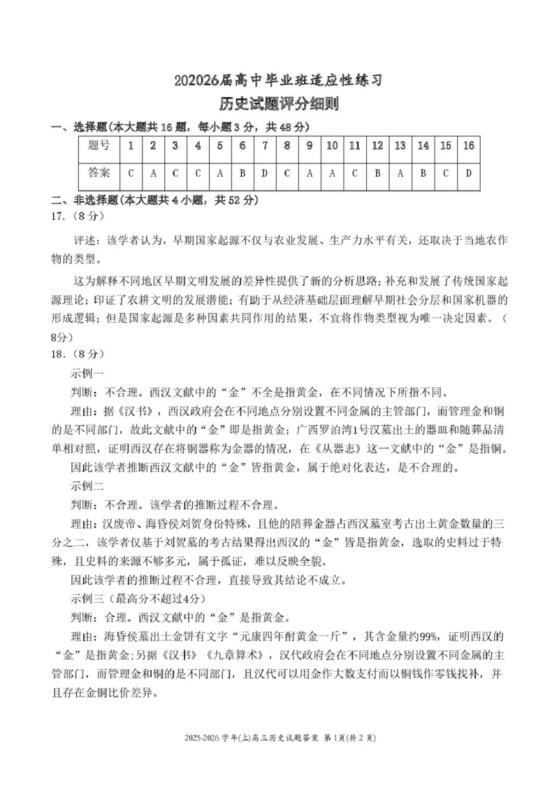 202026届高中毕业班适应性练习参考答案_2024-2026高三（6-6月题库）_2026年04月高三试卷_260410福建省2026届高中毕业班适应性练习（省质检）_福建省2026届高中毕业班适应性练习（漳州）历史