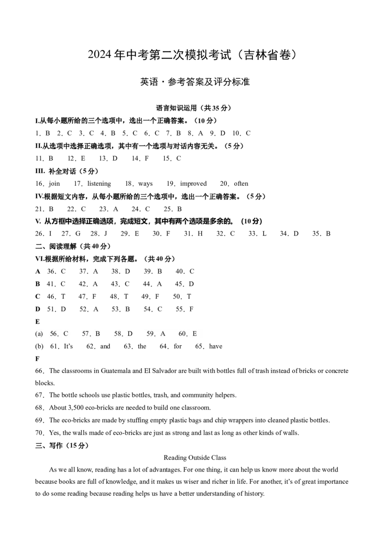 英语（吉林省卷）（参考答案及评分标准）_初中全科电子版试卷练习试题_英语_2024中考模拟题英语(1)_二模_英语（吉林省卷）-：2024年中考第二次模拟考试
