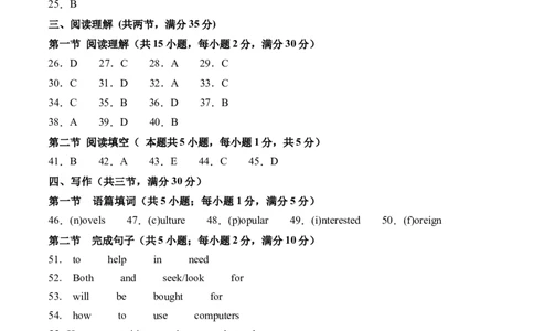 英语（广州专用）（参考答案及评分标准）_初中全科电子版试卷练习试题_英语_2024中考模拟题英语(1)_三模（36套）_英语（广州专用）.zip