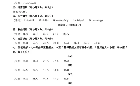 英语（山西卷）（参考答案及评分标准）_初中全科电子版试卷练习试题_英语_2024中考模拟题英语(1)_一模_英语（山西卷）-2024年中考第一次模拟考试