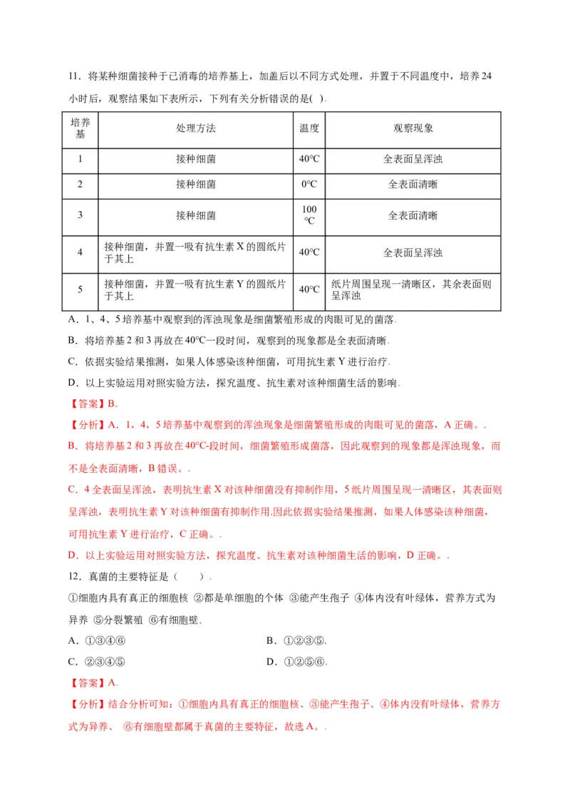 第五单元（第四章）细菌和真菌（选拔卷）-（人教版）（解析版）_初中全科电子版试卷练习试题_生物_生物8上练习_人教生物8年级上单元试卷48份