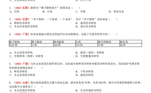 第二章认识生物的多样性真题模拟练-（人教版）（原卷版）_初中全科电子版试卷练习试题_生物_生物8上练习_人教生物8年级上单元试卷48份