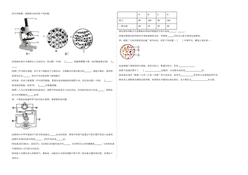 第四单元人体内物质的运输（选拔卷）-单元测试（人教版）（考试版）_初中全科电子版试卷练习试题_生物_生物人教版7下练习_人教生物7年级下单元试卷33份