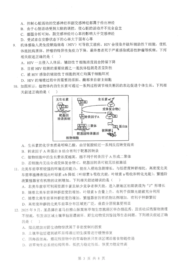 2026届湖北新八校4月检测-生物试卷_2024-2026高三（6-6月题库）_2026年04月高三试卷_260415湖北新八校2026届高三4月联考（二模）（全科）