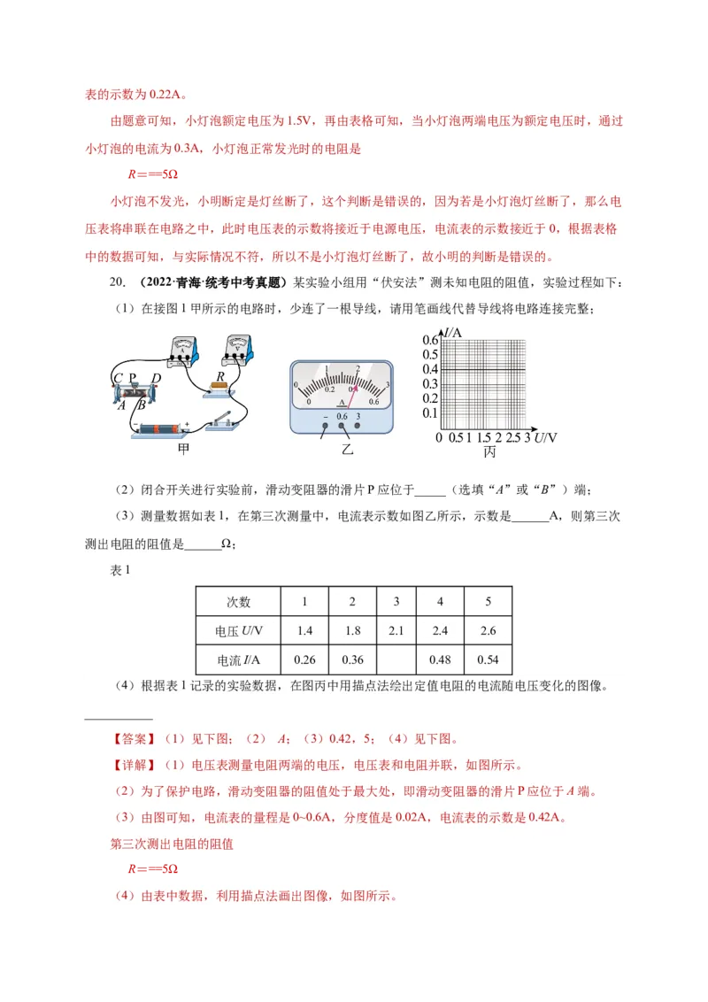 17.3电阻的测量（分层作业）-（人教版）解析版_初物_八年级上下册+九年级全一册物理_九年级物理全一册_分层作业