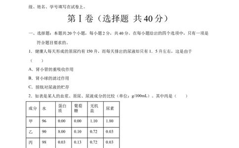 第五、六章人体内废物的排出和对生命活动的调节（能力提升）-（人教版）（原卷版）_初中全科电子版试卷练习试题_生物_生物人教版7下练习_人教生物7年级下单元试卷33份