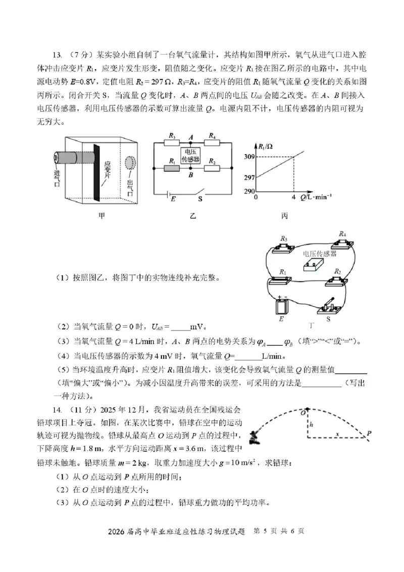 2026届福建高三4月省质检物理试题_2024-2026高三（6-6月题库）_2026年04月高三试卷_260410福建省2026届高中毕业班适应性练习（省质检）_福建省2026届高中毕业班适应性练习（漳州）物理