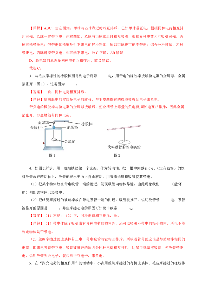 15.1两种电荷（分层作业）-（人教版）解析版_初物_八年级上下册+九年级全一册物理_九年级物理全一册_分层作业