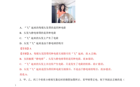 15.1两种电荷（分层作业）-（人教版）解析版_初物_八年级上下册+九年级全一册物理_九年级物理全一册_分层作业