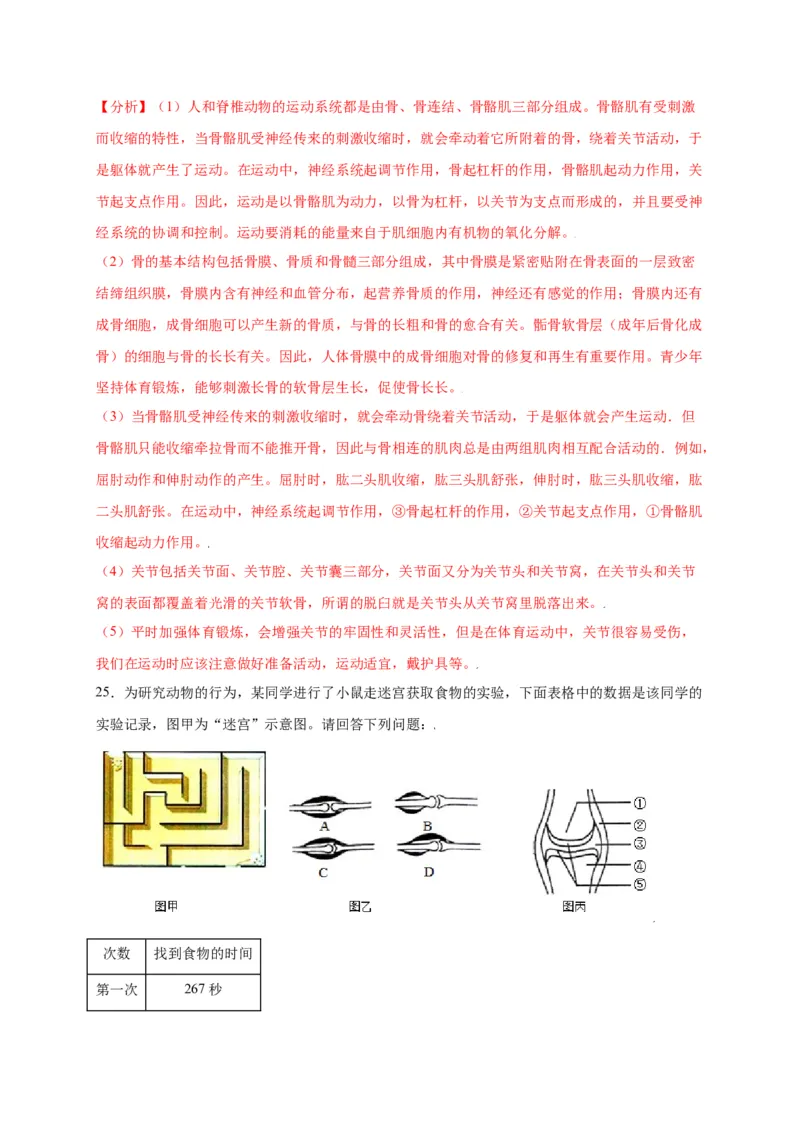 第五单元（第二章）动物的运动和行为（选拔卷）-（人教版）（解析版）_初中全科电子版试卷练习试题_生物_生物8上练习_人教生物8年级上单元试卷48份