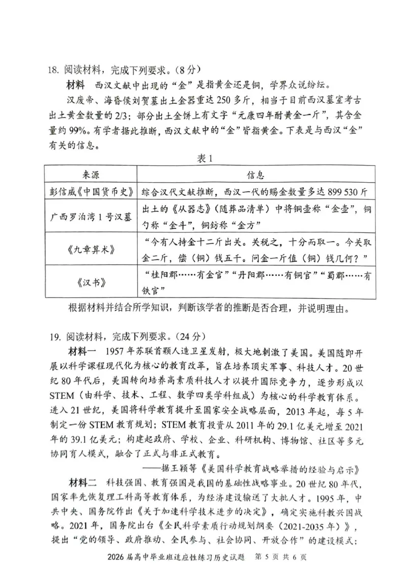 2026届高中毕业班适应性练习历史试题_2024-2026高三（6-6月题库）_2026年04月高三试卷_260410福建省2026届高中毕业班适应性练习（省质检）_福建省2026届高中毕业班适应性练习（漳州）历史