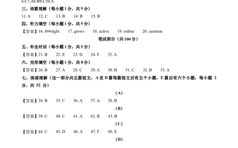 英语（山西卷）（参考答案及评分标准）_初中全科电子版试卷练习试题_英语_2024中考模拟题英语(1)_二模_英语（山西卷）-：2024年中考第二次模拟考试